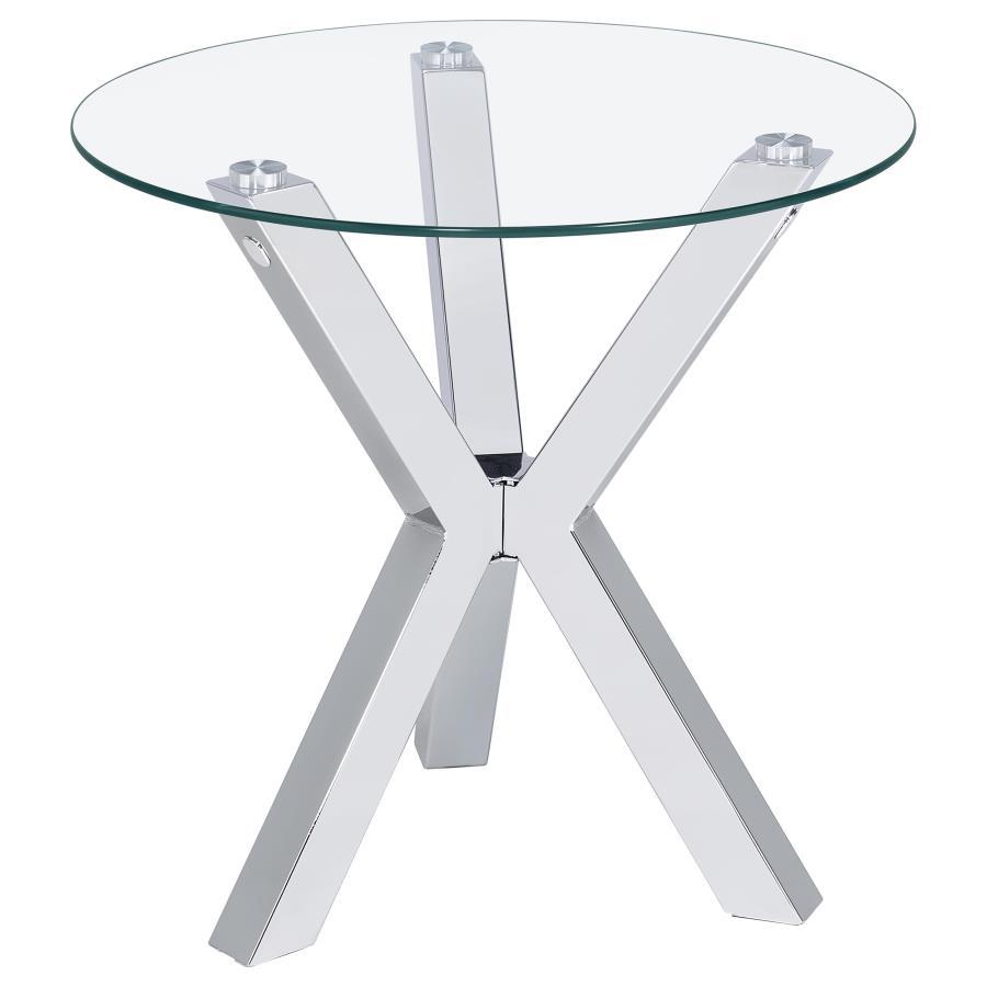 Kenzie - Round Tempered Glass Top End Side Table - Chrome End Table modern furniture Contempo Furniture