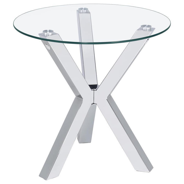 Kenzie - Round Tempered Glass Top End Side Table - Chrome End Table modern furniture Contempo Furniture