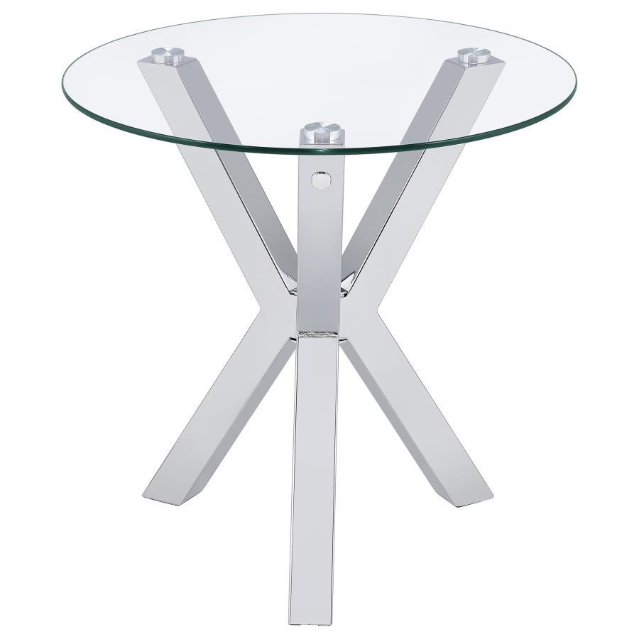 Kenzie - Round Tempered Glass Top End Side Table - Chrome End Table modern furniture Contempo Furniture