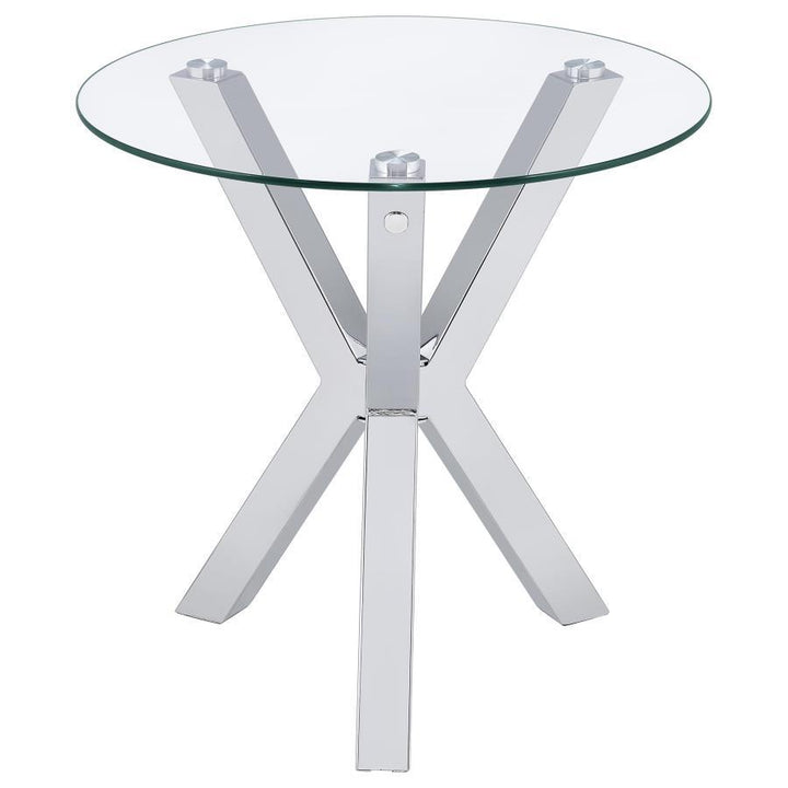 Kenzie - Round Tempered Glass Top End Side Table - Chrome End Table modern furniture Contempo Furniture