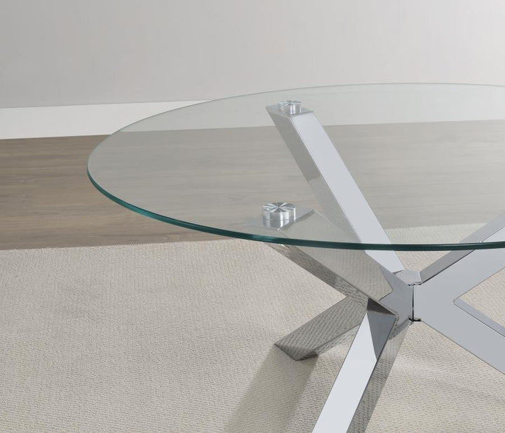 Kenzie - Round Tempered Glass Top End Side Table - Chrome End Table modern furniture Contempo Furniture