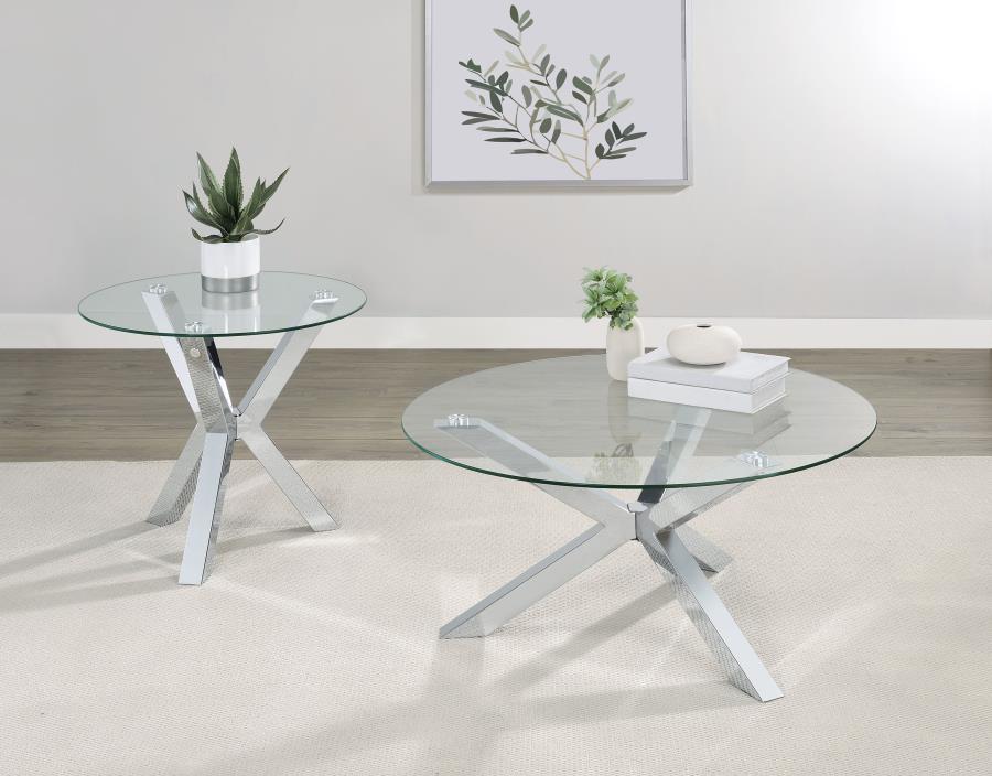 Kenzie - Round Tempered Glass Top End Side Table - Chrome End Table modern furniture Contempo Furniture