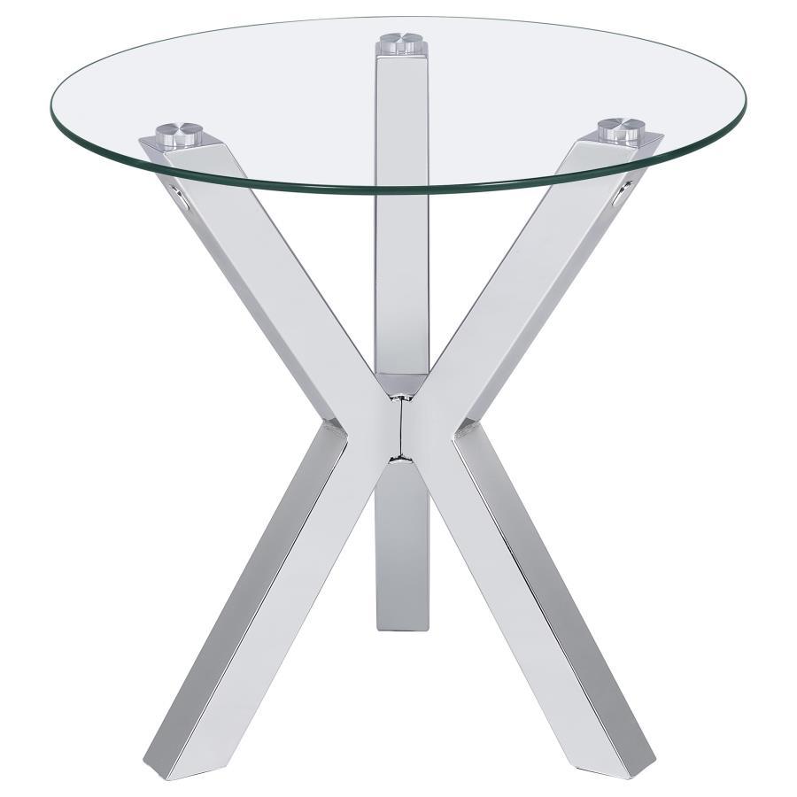 Kenzie - Round Tempered Glass Top End Side Table - Chrome End Table modern furniture Contempo Furniture