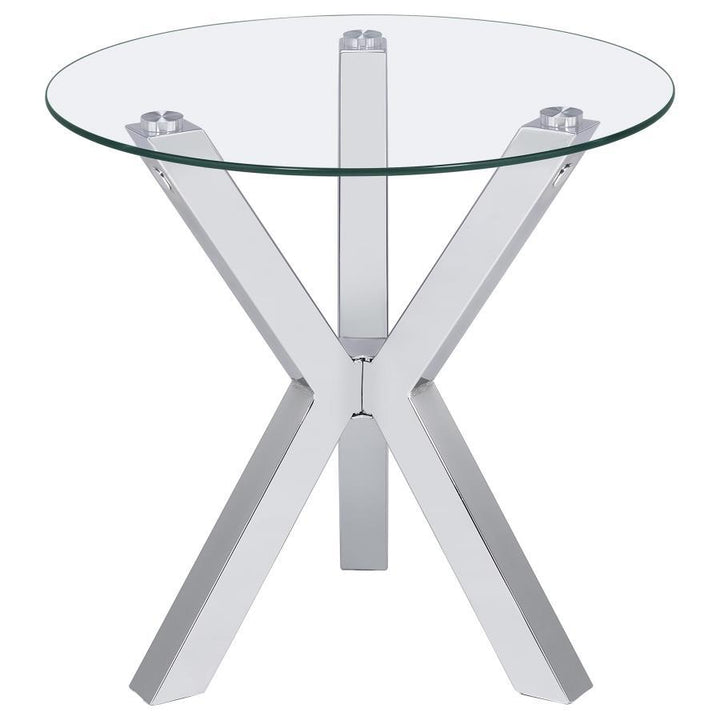 Kenzie - Round Tempered Glass Top End Side Table - Chrome End Table modern furniture Contempo Furniture