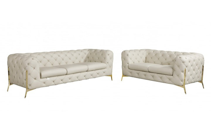 DivanItalia 970 Italian Leather Beige Sofa and Loveseat
