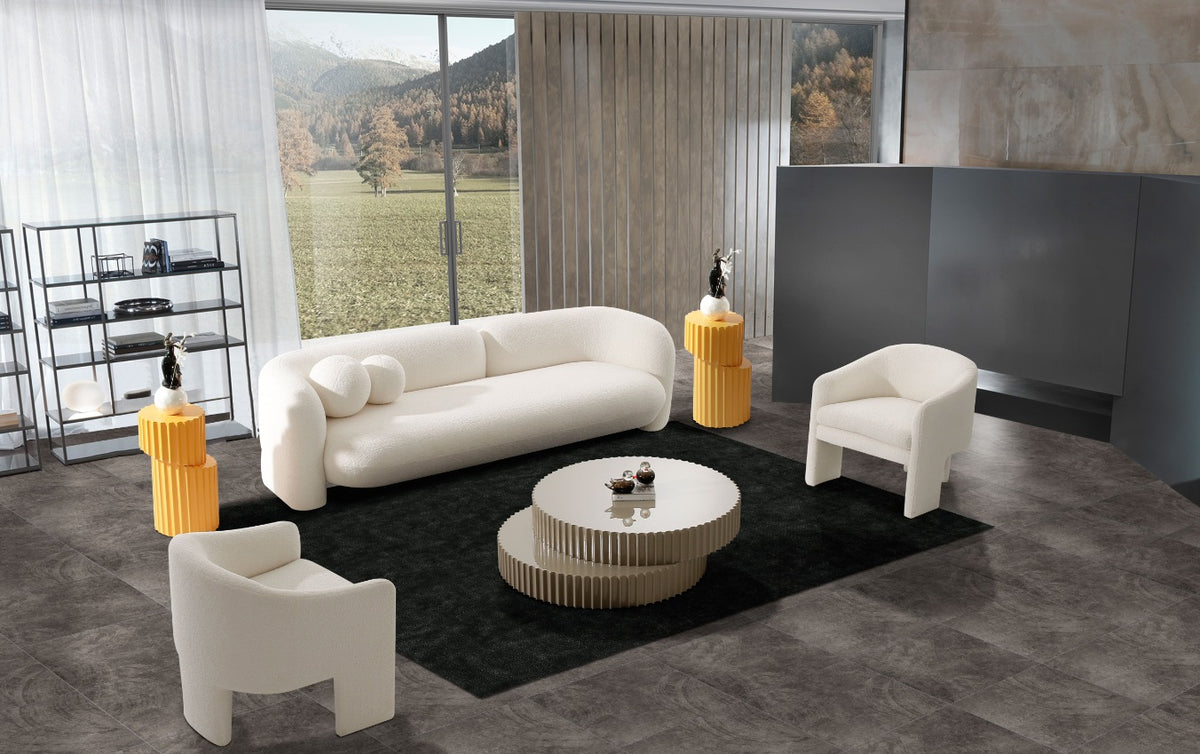 Khan Modern 4-Seater Off White Fabric Sofa - View 2