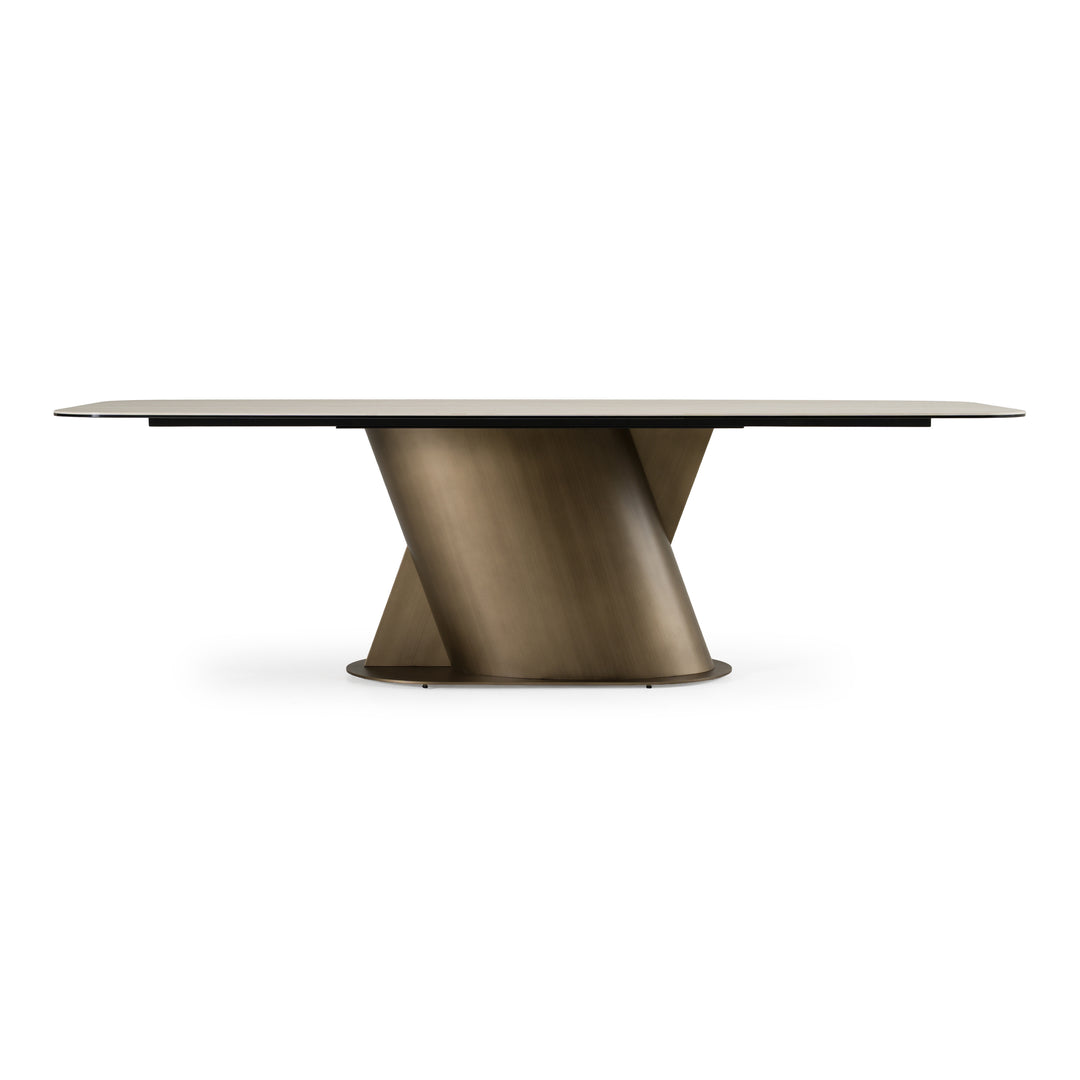 Kiefer - Modern Faux Travertine Ceramic + Bronze Dining Table