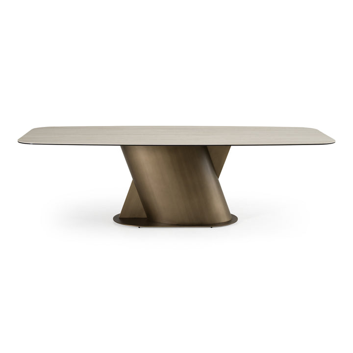 Kiefer - Modern Faux Travertine Ceramic + Bronze Dining Table