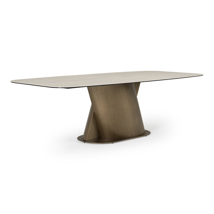 Kiefer - Modern Faux Travertine Ceramic + Bronze Dining Table