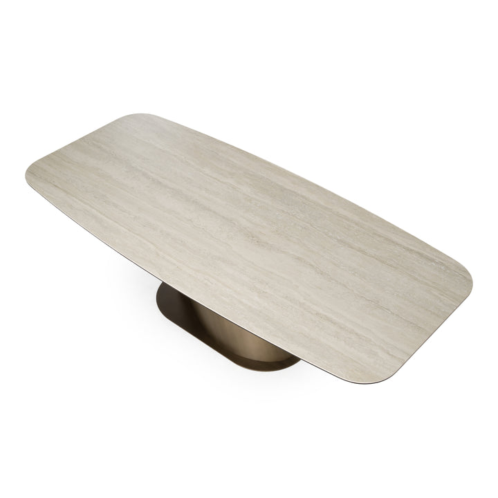 Kiefer - Modern Faux Travertine Ceramic + Bronze Dining Table