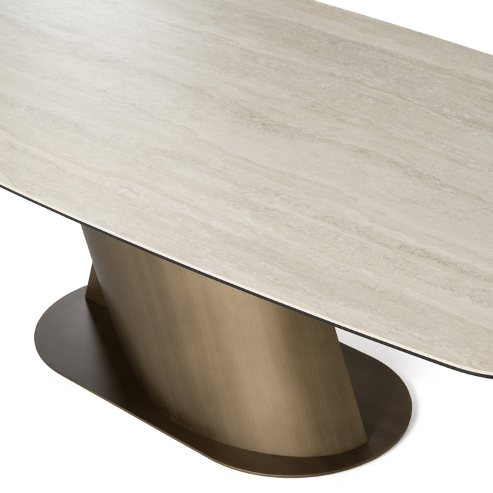 Kiefer - Modern Faux Travertine Ceramic + Bronze Dining Table