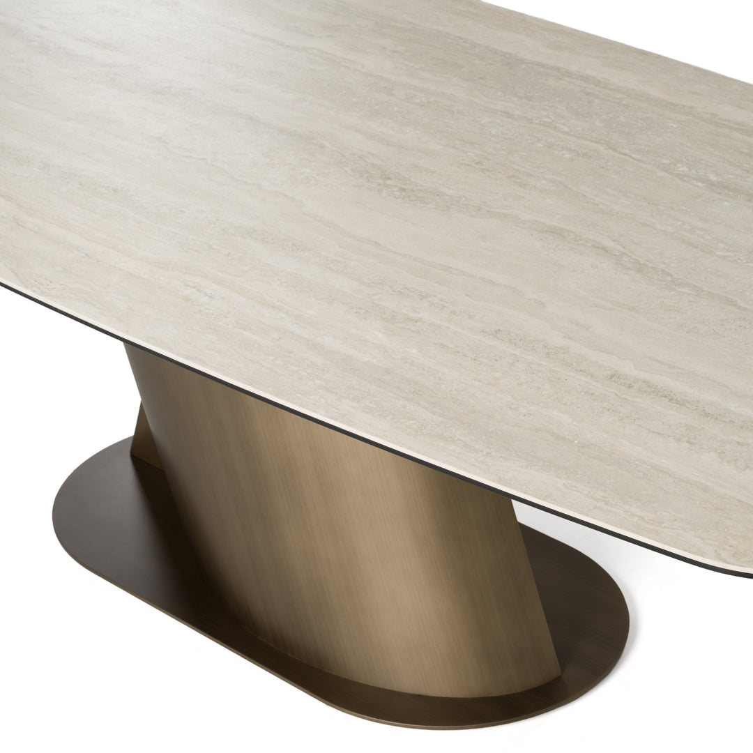 Kiefer - Modern Faux Travertine Ceramic + Bronze Dining Table