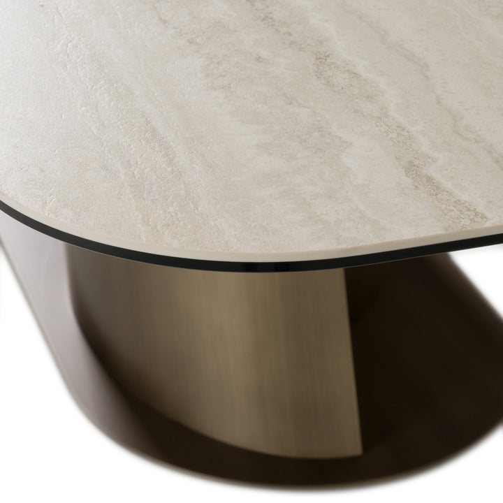 Kiefer - Modern Faux Travertine Ceramic + Bronze Dining Table