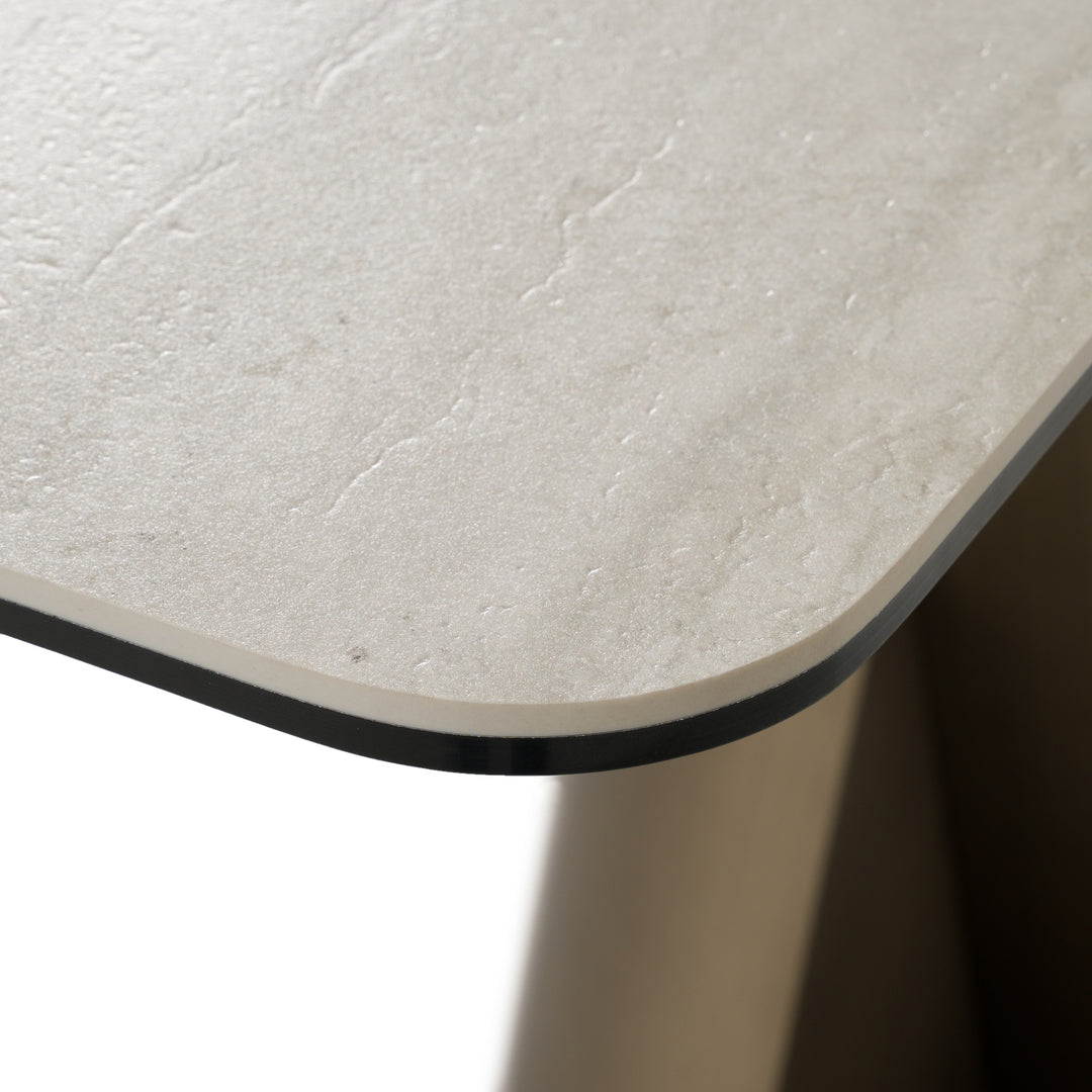 Kiefer - Modern Faux Travertine Ceramic + Bronze Console Table