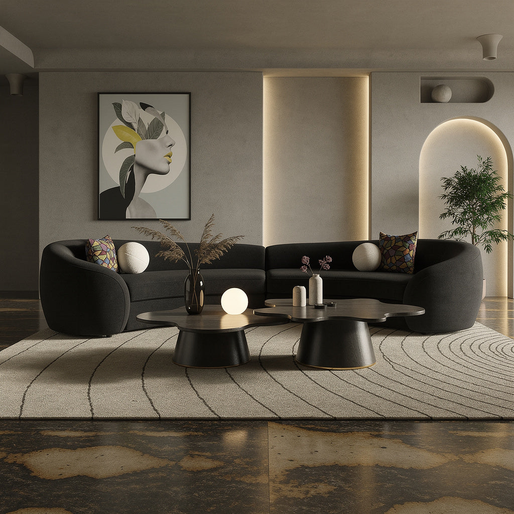 Kilmer Modern Black Curved Fabric Sectional Sofa