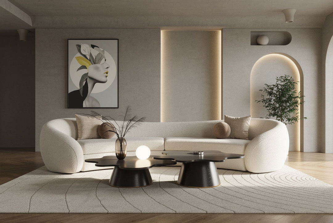 Kilmer Modern Off-White Curved Fabric Sectional Sofa