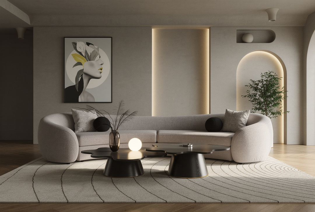Kilmer Modern Grey Curved Fabric Sectional Sofa