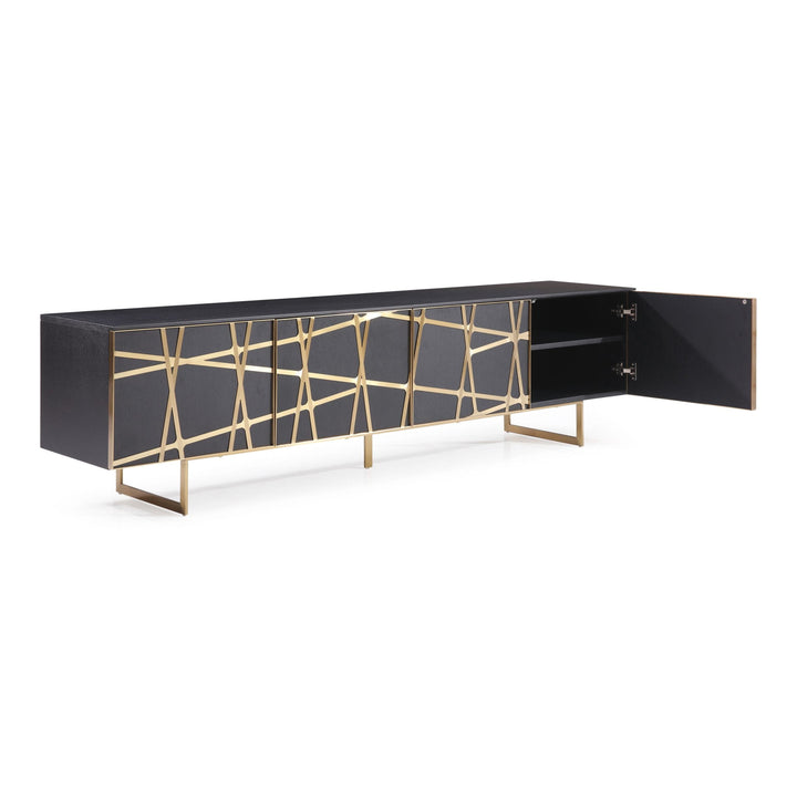 Kilson - Modern Black Oak &amp; Champagne Gold TV Stand