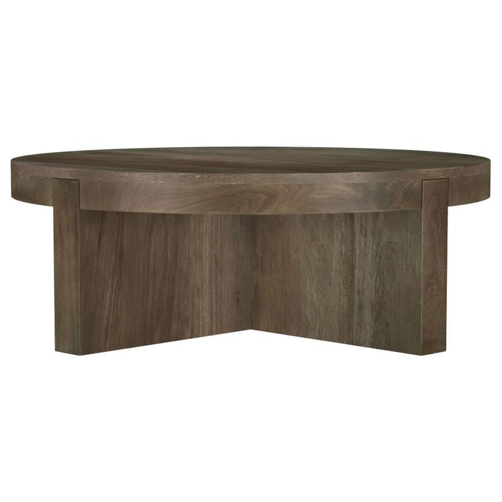 Kinkaid - Round Solid Mango Wood Coffee Table - Brown Coffee Table modern furniture Contempo Furniture