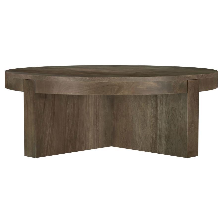 Kinkaid - Round Solid Mango Wood Coffee Table - Brown Coffee Table modern furniture Contempo Furniture