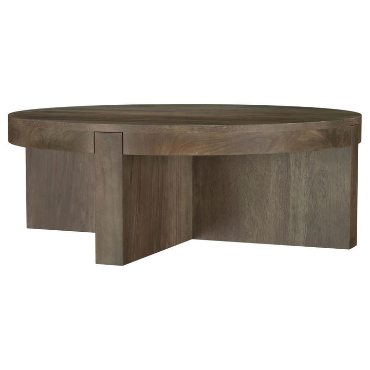 Kinkaid - Round Solid Mango Wood Coffee Table - Brown Coffee Table modern furniture Contempo Furniture