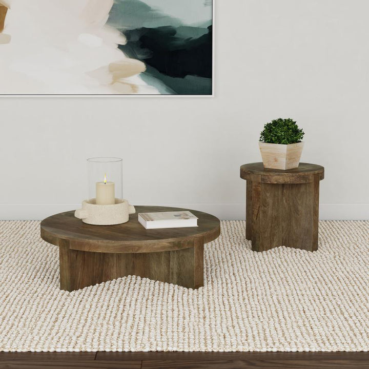 Kinkaid - Round Solid Mango Wood Coffee Table - Brown Coffee Table modern furniture Contempo Furniture