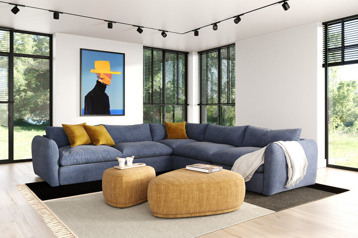 Kinsey - Modern Blue Fabric Modular Sectional Sofa-5-Piece Sectional