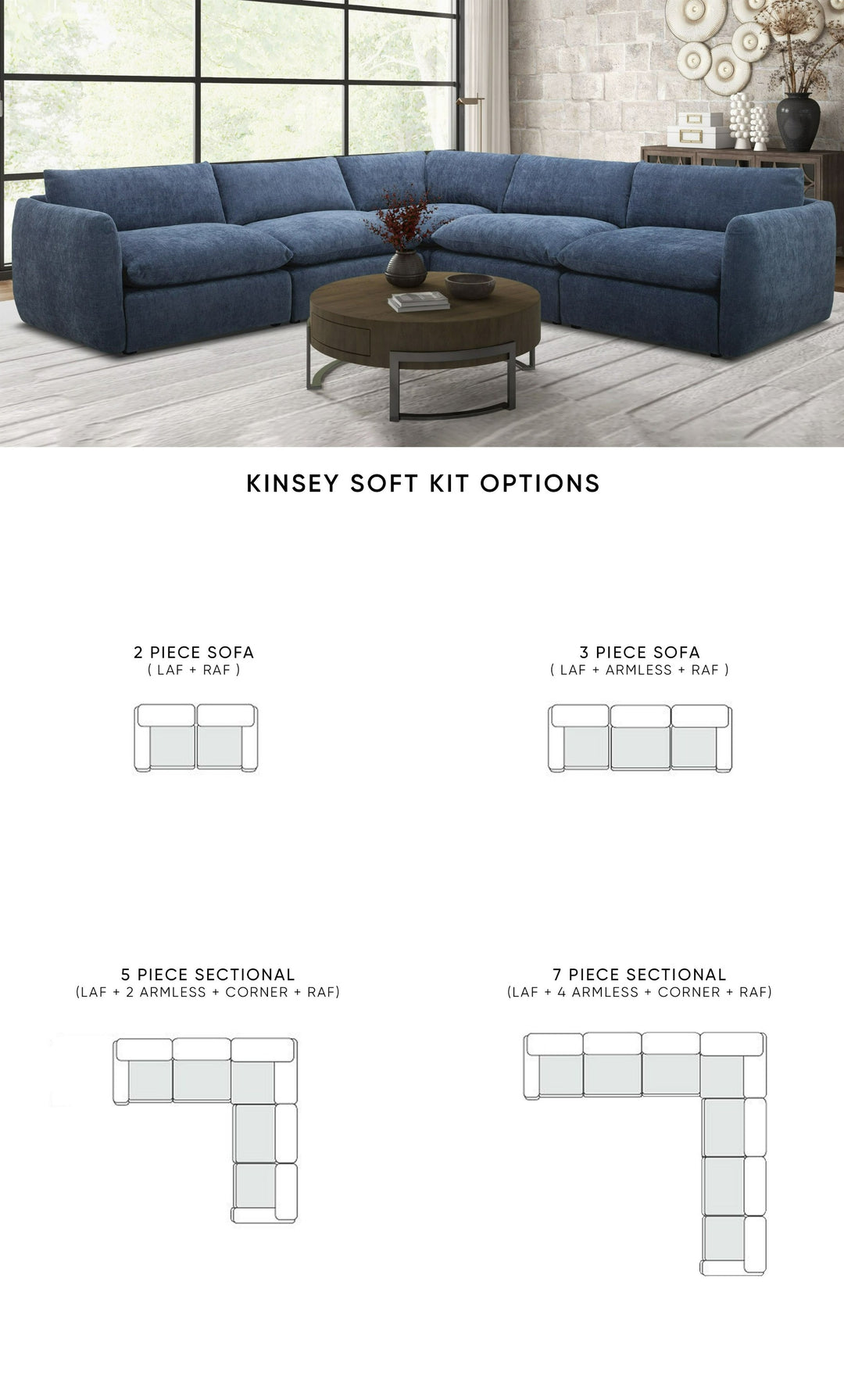 Kinsey - Modern Blue Fabric Modular Sectional Sofa
