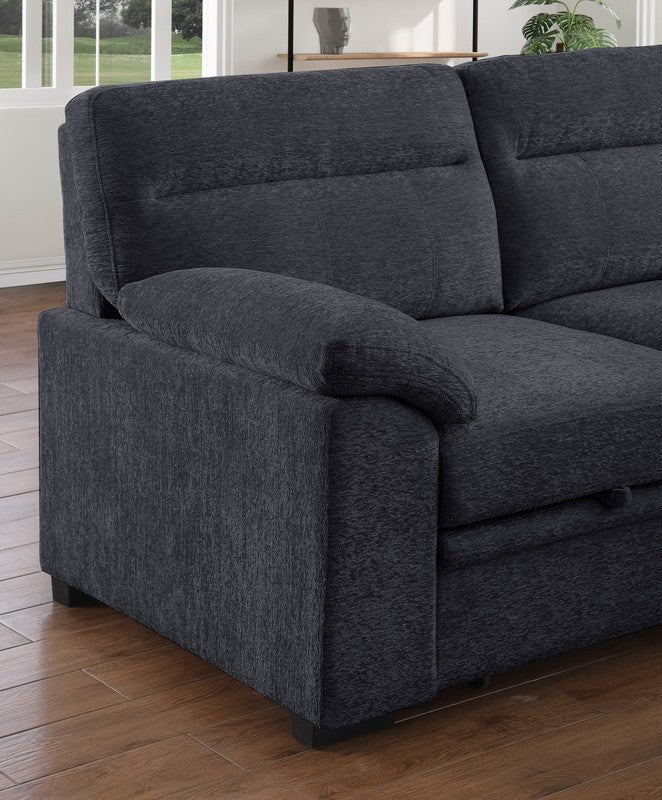 Kipling II 94" Dark Gray Chenille Sleeper Sectional with Storage Chaise & USB Charging Sleeper Sectional modern furniture Contempo Furniture