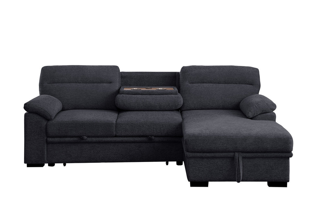 Kipling II 94" Dark Gray Chenille Sleeper Sectional with Storage Chaise & USB Charging Sleeper Sectional modern furniture Contempo Furniture