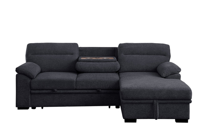 Kipling II 94" Dark Gray Chenille Sleeper Sectional with Storage Chaise &amp; USB Charging Sleeper Sectional modern furniture Contempo Furniture