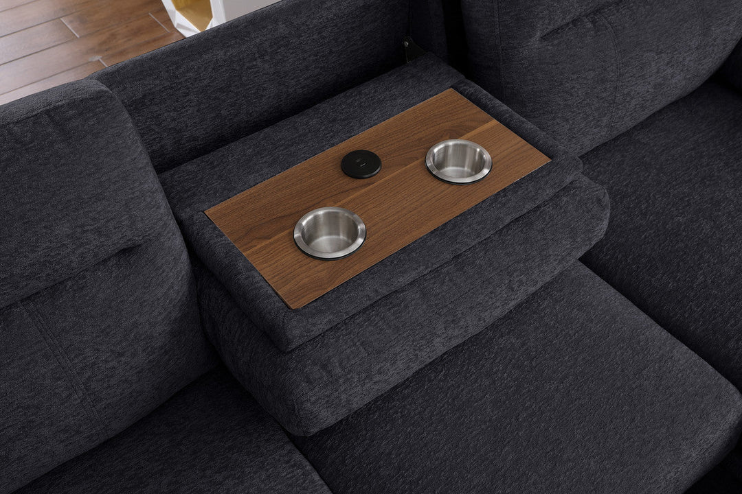 Kipling II 94" Dark Gray Chenille Sleeper Sectional with Storage Chaise & USB Charging Sleeper Sectional modern furniture Contempo Furniture
