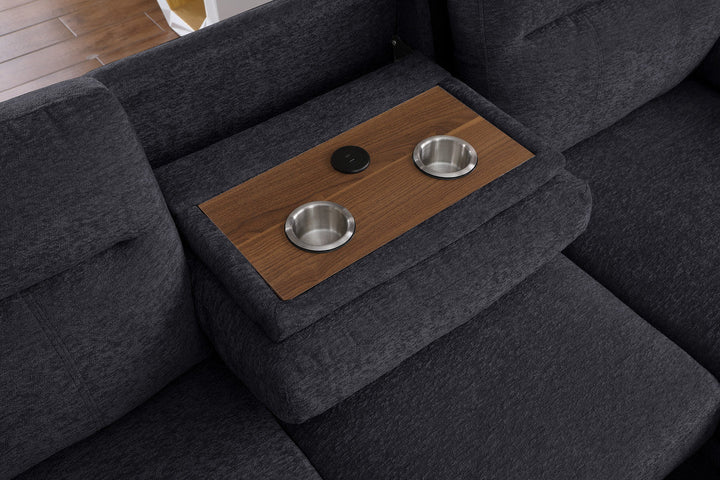 Kipling II 94" Dark Gray Chenille Sleeper Sectional with Storage Chaise &amp; USB Charging Sleeper Sectional modern furniture Contempo Furniture
