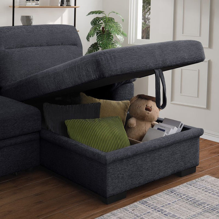 Kipling II 94" Dark Gray Chenille Sleeper Sectional with Storage Chaise &amp; USB Charging Sleeper Sectional modern furniture Contempo Furniture