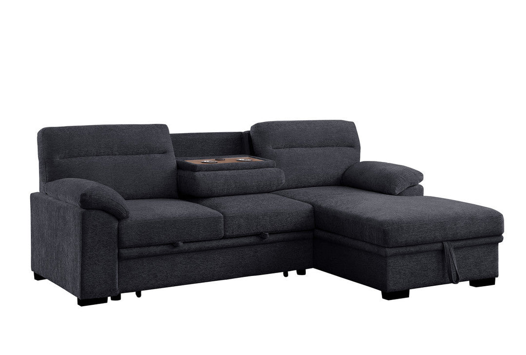 Kipling II 94" Dark Gray Chenille Sleeper Sectional with Storage Chaise & USB Charging Sleeper Sectional modern furniture Contempo Furniture