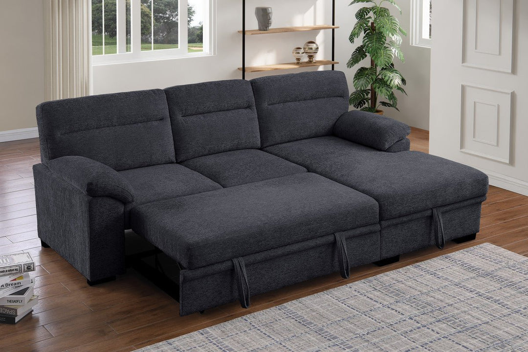 Kipling II 94" Dark Gray Chenille Sleeper Sectional with Storage Chaise & USB Charging Sleeper Sectional modern furniture Contempo Furniture