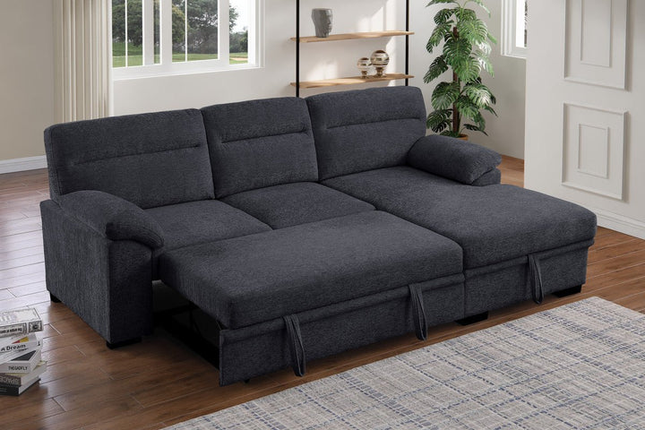 Kipling II 94" Dark Gray Chenille Sleeper Sectional with Storage Chaise &amp; USB Charging Sleeper Sectional modern furniture Contempo Furniture