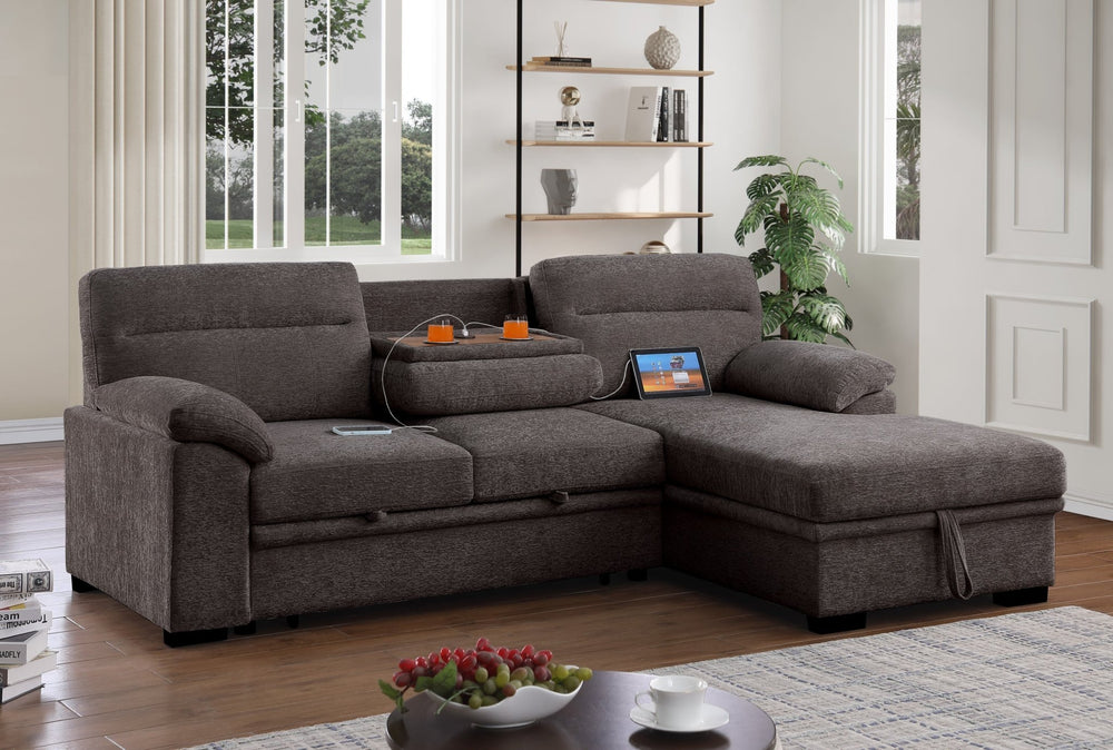 Kipling II 94" Dark Gray Chenille Sleeper Sectional with Storage Chaise & USB Charging
