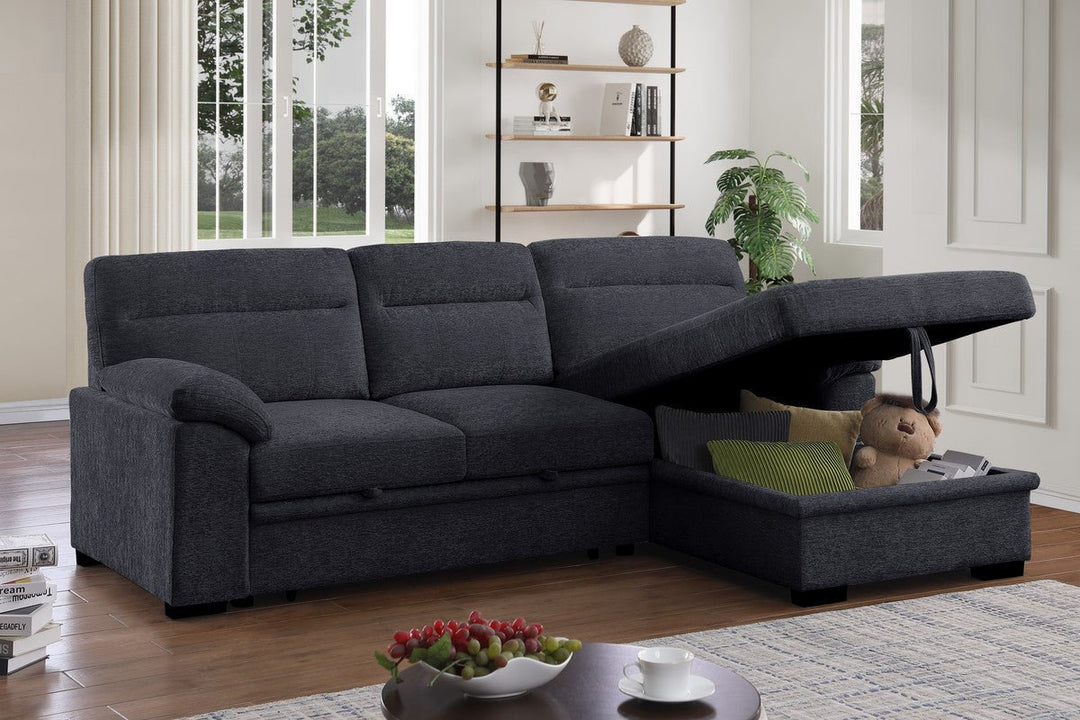 Kipling II 94" Dark Gray Chenille Sleeper Sectional with Storage Chaise & USB Charging Sleeper Sectional modern furniture Contempo Furniture