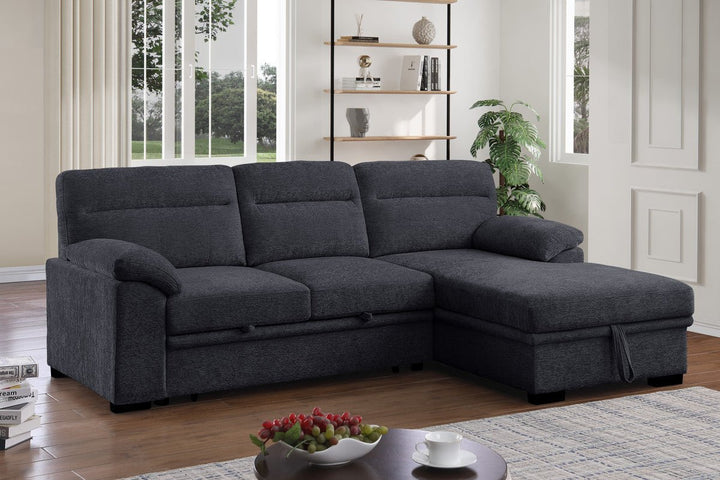 Kipling II 94" Dark Gray Chenille Sleeper Sectional with Storage Chaise &amp; USB Charging Sleeper Sectional modern furniture Contempo Furniture