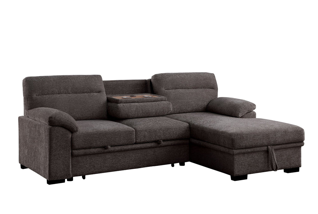 Kipling II 94" Dark Gray Chenille Sleeper Sectional with Storage Chaise & USB Charging Sleeper Sectional modern furniture Contempo Furniture
