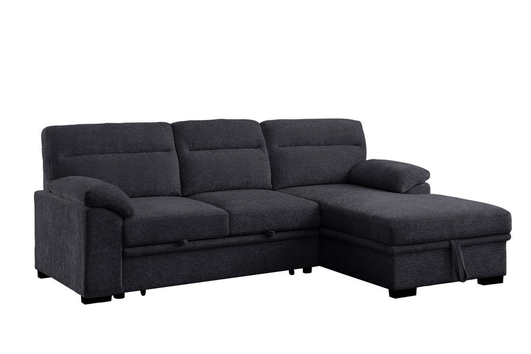 Kipling II 94" Dark Gray Chenille Sleeper Sectional with Storage Chaise & USB Charging Sleeper Sectional modern furniture Contempo Furniture