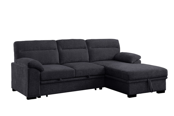 Kipling II 94" Dark Gray Chenille Sleeper Sectional with Storage Chaise &amp; USB Charging Sleeper Sectional modern furniture Contempo Furniture
