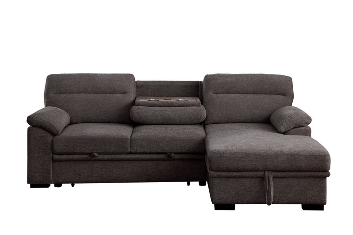 Kipling II 94" Dark Gray Chenille Sleeper Sectional with Storage Chaise &amp; USB Charging Sleeper Sectional modern furniture Contempo Furniture