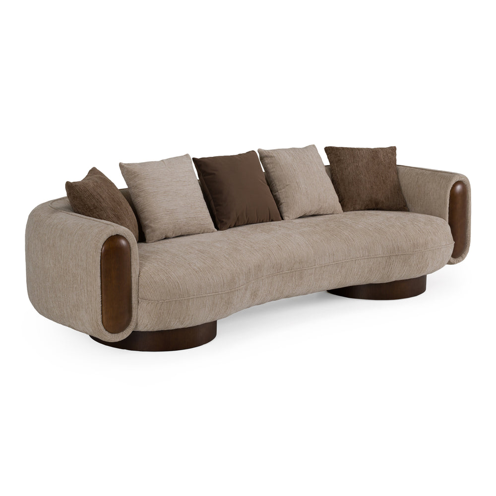 Kiran - Modern Beige + Brown Fabric Sofa - View 2