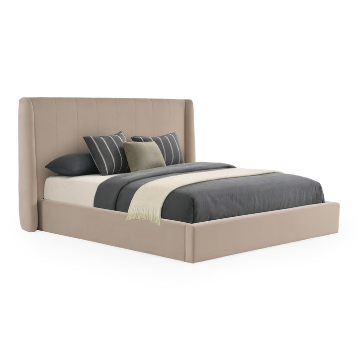 Kiro + Roma - Modern Tan Fabric + Walnut 4-Piece Bedroom Set