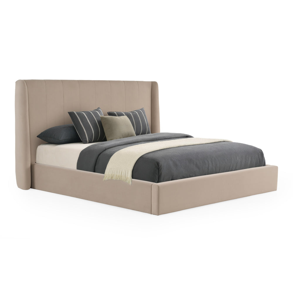 Kiro + Roma - Modern Tan Fabric + Walnut 4-Piece Bedroom Set - View 3
