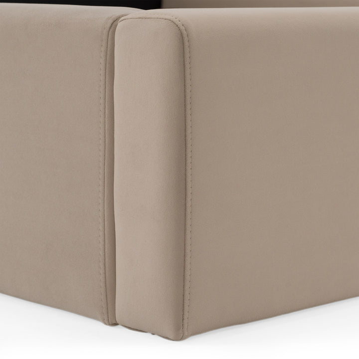 Kiro + Roma - Modern Tan Fabric + Walnut 4-Piece Bedroom Set