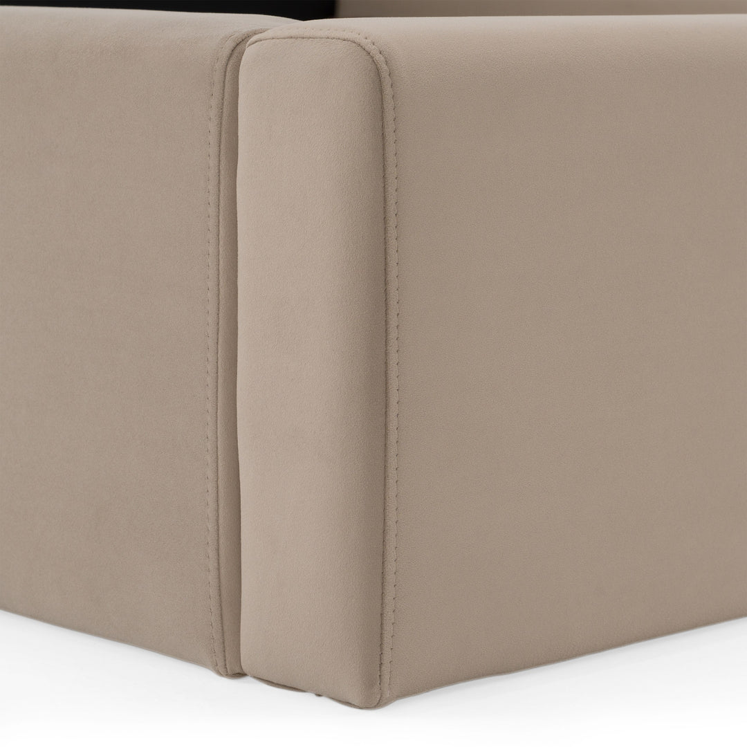Kiro + Roma - Modern Tan Fabric + Walnut 4-Piece Bedroom Set