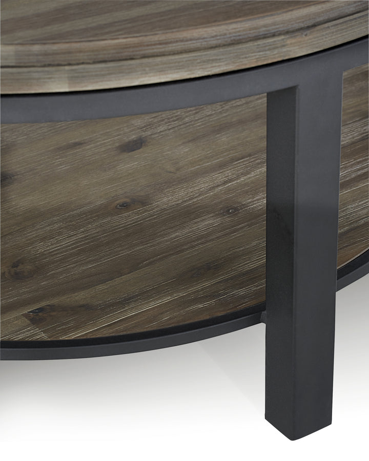 Modus Furniture Ae8721 Canyon Solid Wood And Metal Round Coffee Table In Washed Grey